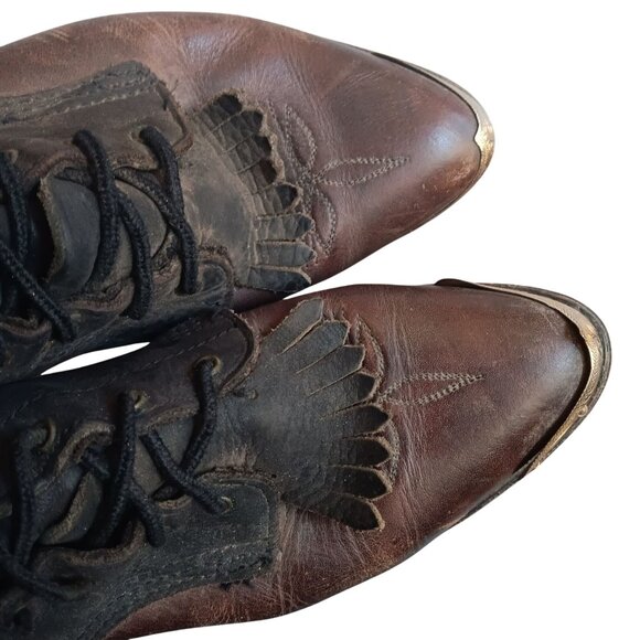 Vintage Women's Boots 9M Rancher Cowgirl Packer Lug Lace-Up Western Gold Caps - Picture 4 of 11